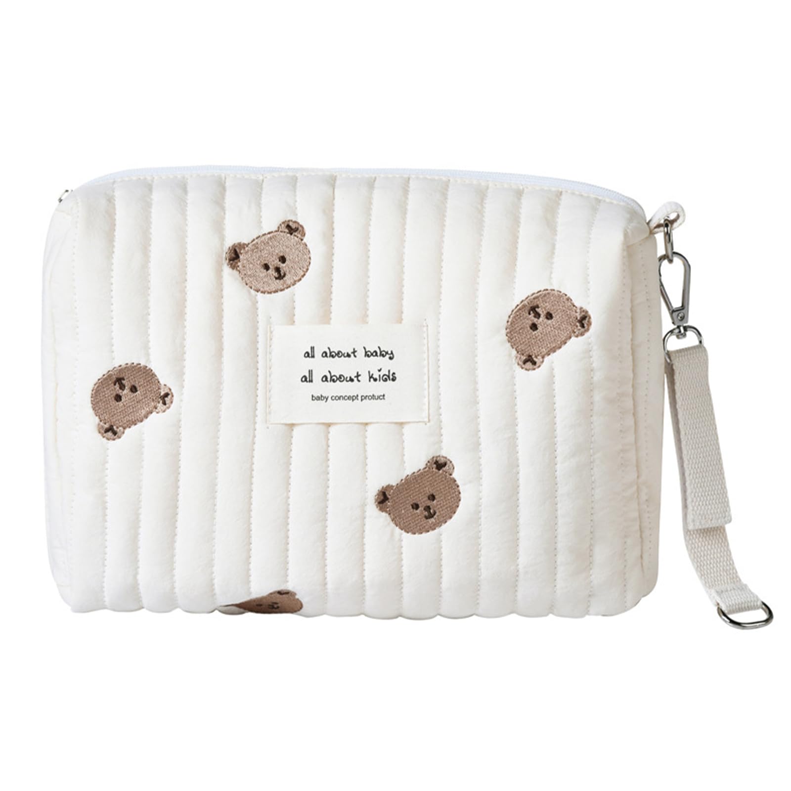 Bolsa de Pañales de Algodón – Práctico con gancho para cochecito, Portátil con Cremallera, Diseño de Oso, Mini Bolso de Hombro para Madres, Adecuado para Partos en Hospitales y Viajes
