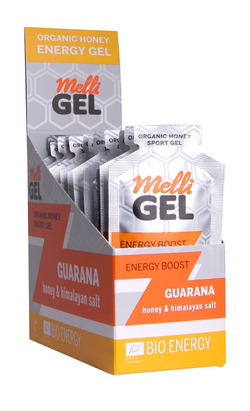 MelliGEL Energy Gel Guarana – 100% Organic Energy Gels with Honey & Himalayan Salt – Can Be Taken Before, During & After Intense Activities – 384g, Box of 12EU Organic