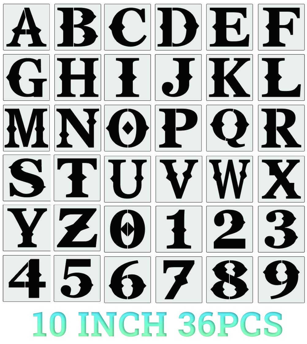 Amazon.com: 10 Inch Letter Stencils for Painting On Wood, 36pcs Alphabet Stencils Retro Letter Templates,Reusable& Flexible Stencil for Drawing On Wall,Sign,Canvas, Paper, Fabric, Floor : Tools & Home Improvement