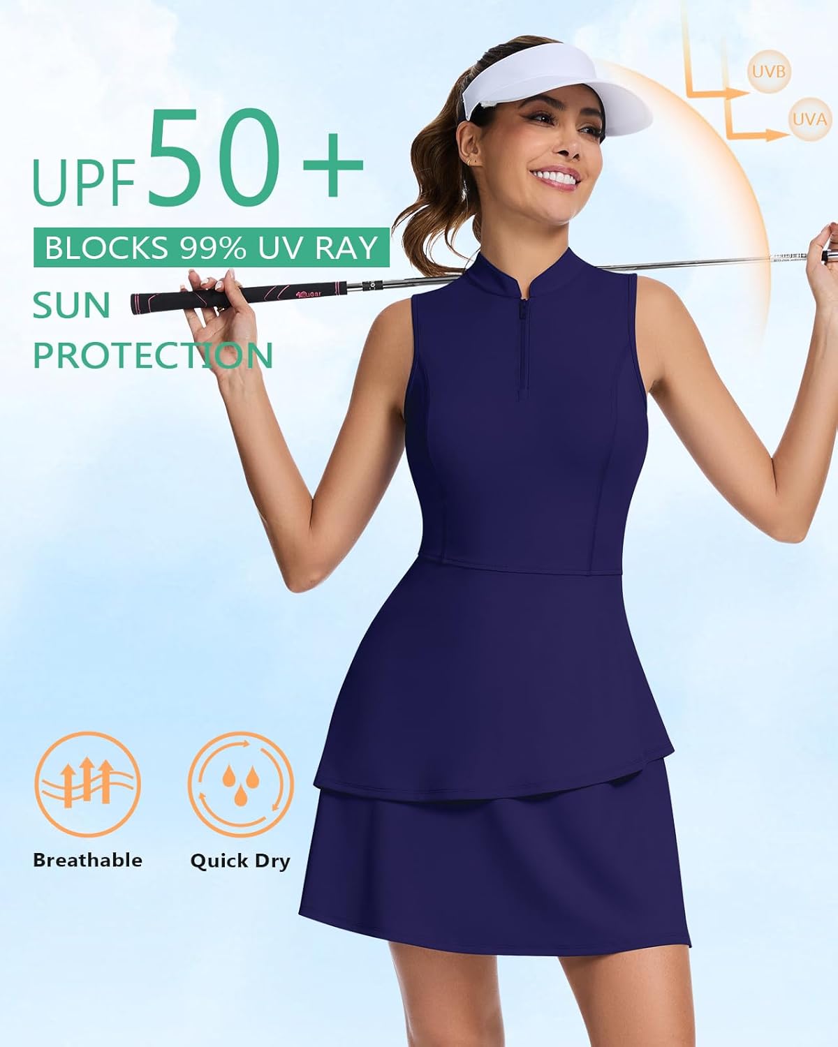 WOWENY Tennis Dress for Women Golf Dresses with Built in Shorts and Pockets Zip Up Sleeveless Athletic Workout Dress - Image 5