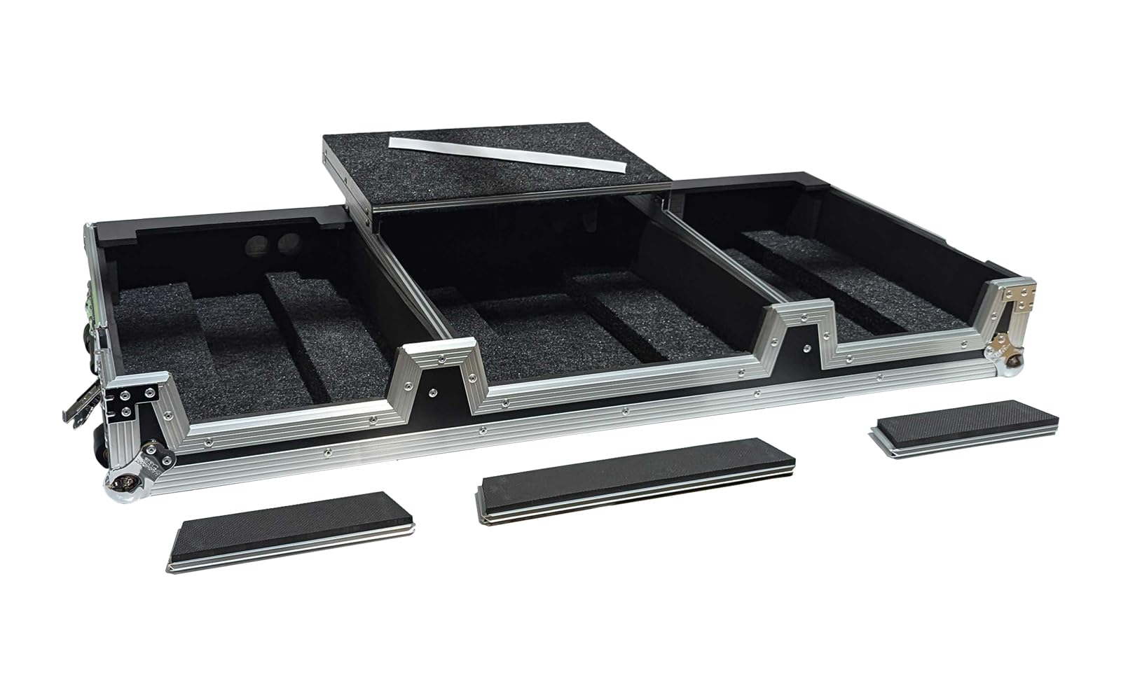 Harmony Cases HCCDJ3000DJMA9WLT DJ Flight Case Compatible with Pioneer CDJ-3000 & DJM-A9 4 CH with Laptop Shelf, Wheels and Adjustable Foam Velcro Inserts - Black