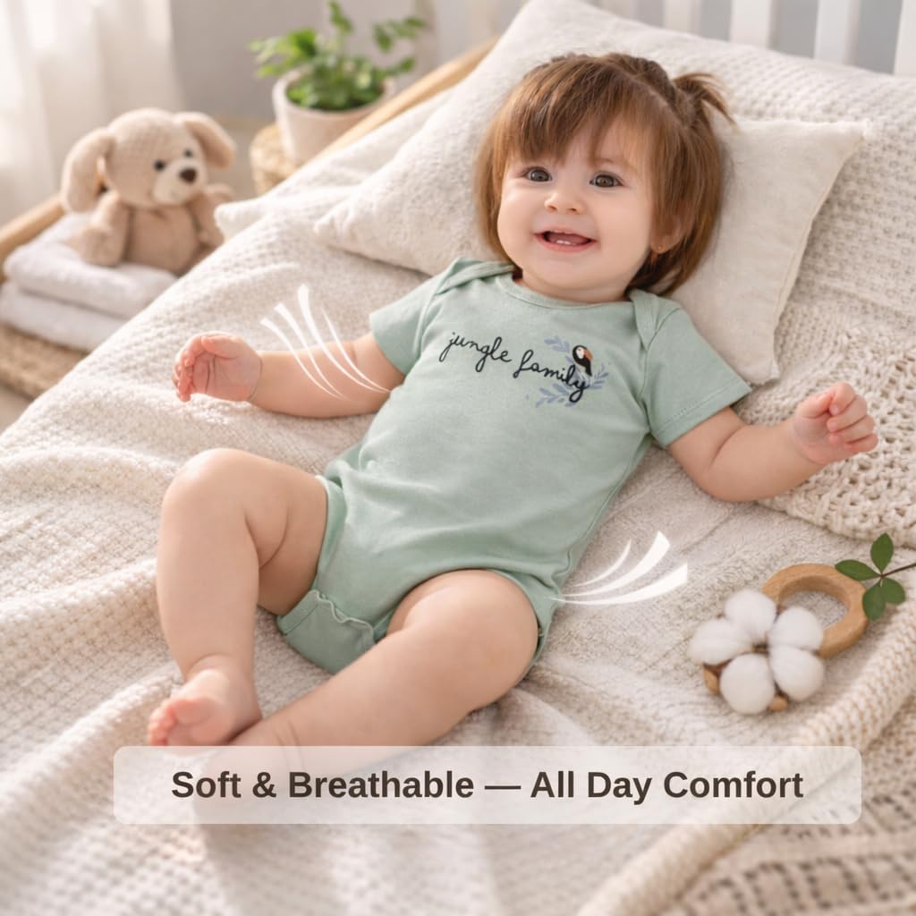 100% Turkish Cotton Baby Bodysuit 2-Pack | Unisex Short Sleeve Snap-Bottom Onesie, Newborn to 24 Months Boys & Girls