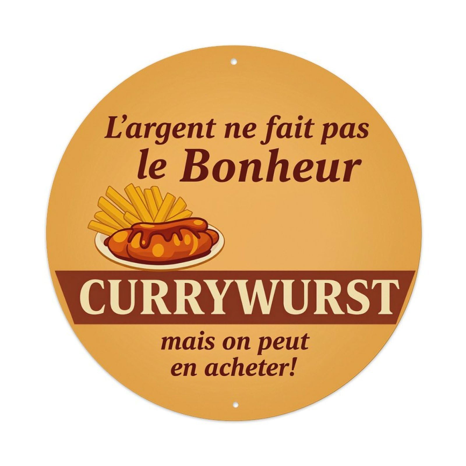 Currywurst Plate Fries Sauce Text Round Tin Sign Vintage Metal Poster Retro Bar, Home, Man Cave, Kitchen, Laundry Room Wall Art Decor Gift 8x8Inch