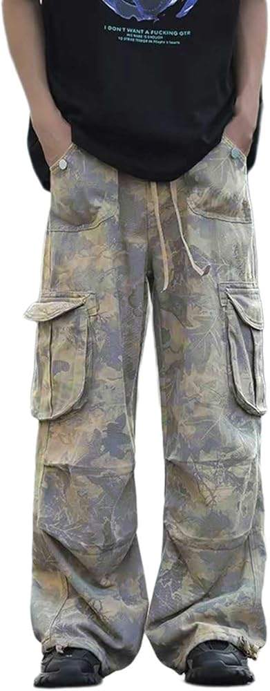 DYGUYTH Casual Camo Cargo Pants Men Work Military Tactical Pants Lightweight Camo Tactical Combat Trousers With Multi Pocket At Men’s Clothing