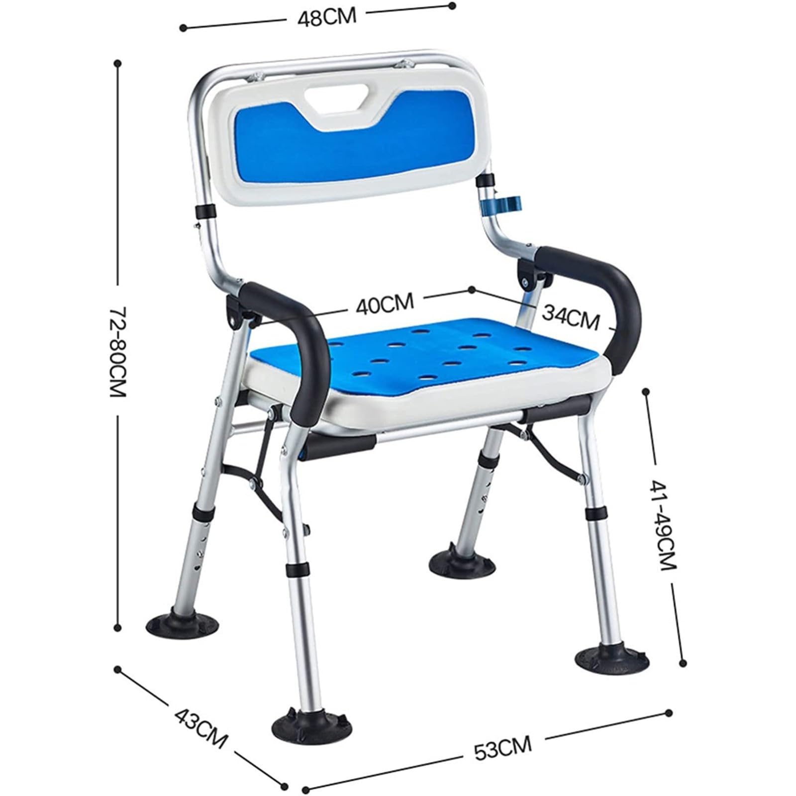Silla De Ducha Plegable, Silla De Ducha con Respaldo Y Reposabrazos, Taburete De Ducha Antideslizante, Asiento De Ducha Regulable En Altura para Personas Mayores Y Discapacitadas, 150 Kg
