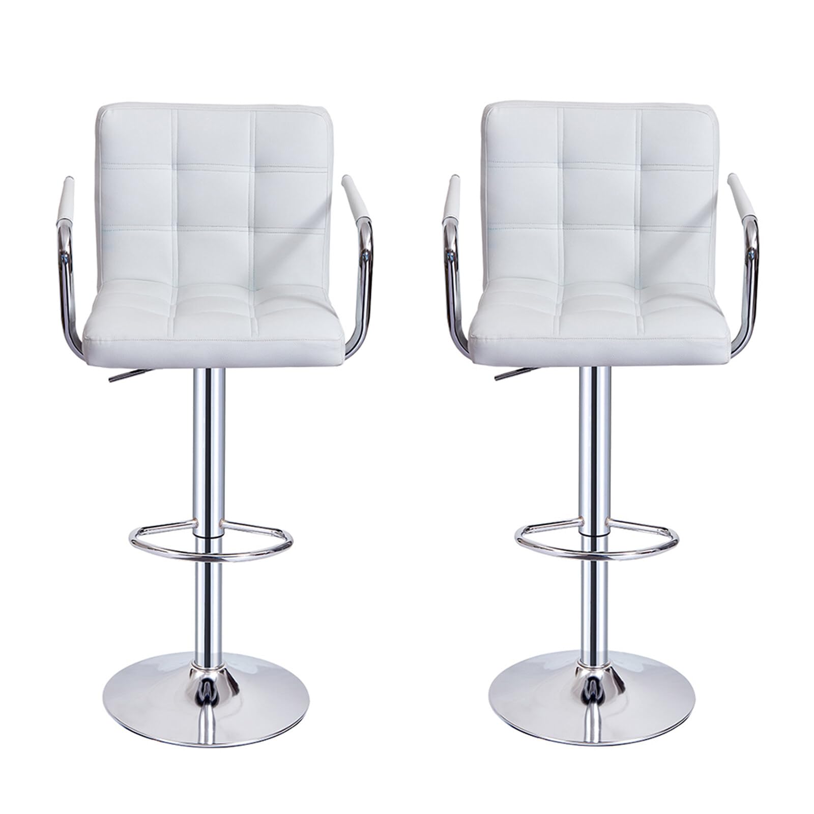 Panana Barstool with Armrest Mid Back Bar Stool for Pub Counter Home Kitchen Breakfast Swivel Chair (2 x Stools, White)