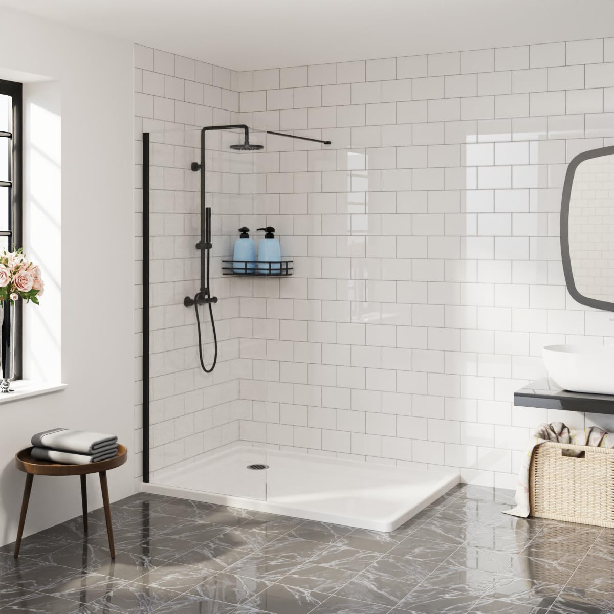 Aquariss 800mm Walkin Shower Enclosure Wetroom Black