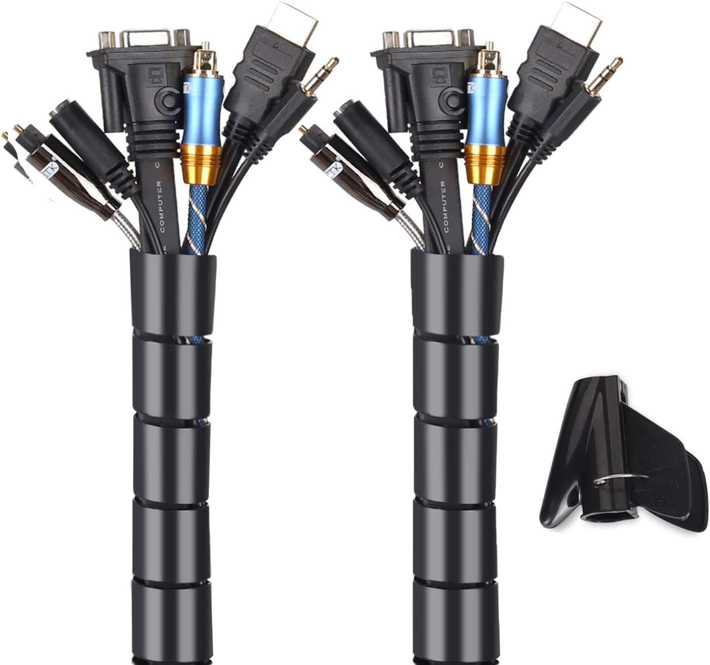 Cable Management System, 2 x 10m Cable Tidy Spiral Wrap, DIY Flexible Cable Protector for Home Office PC TV Wire Organizer