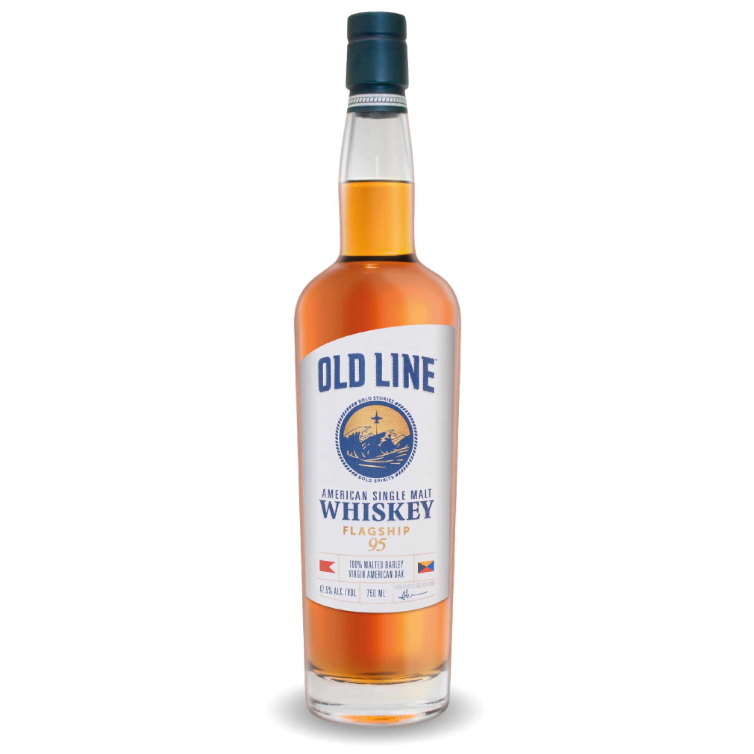 Old Line Flagship 95 – American Single Malt Whiskey, 100% Malted Barley, 4–6 Years in New Heavy Char Oak – 70cl Bottle, 47.5% ABV – Award Winning Whiskey from US Navy Veteran Founders