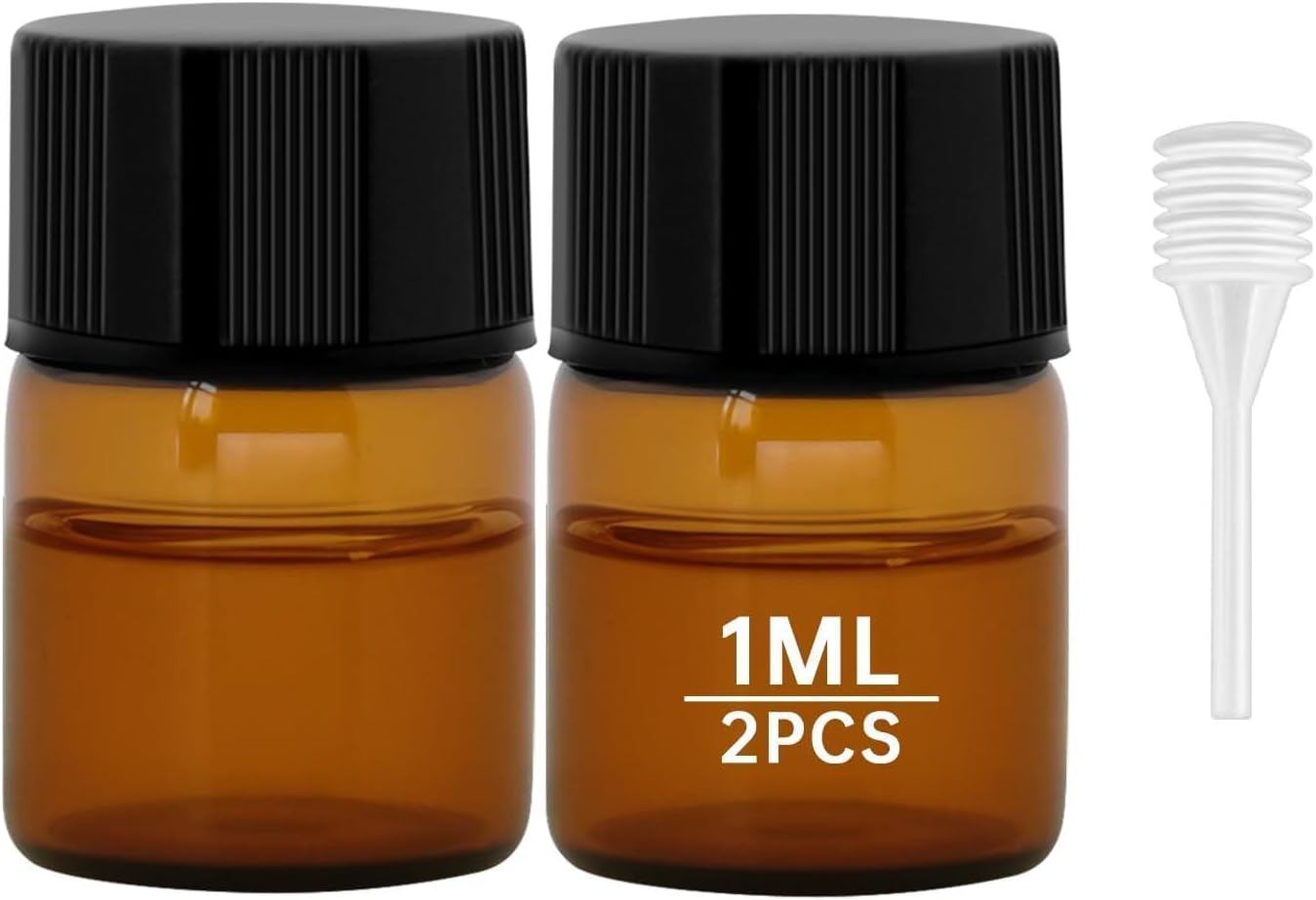 6Pcs Amber 1ML Mini Glass Bottles Clear Essential Oil Vials Empty Cosmetic Sample Containers with Black Lid for Essential Oils, Perfumes, Aromatherapy (6)