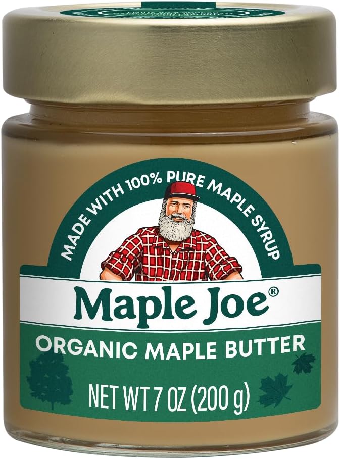 Maple Joe Organic Maple Butter Spread Made with 100% Natural Organic Grade A Syrup. Pure Cream Spread Sugar Candy Smooth & Creamy, Vegan, Fat-Free, Non-GMO, Non-Dairy, Gluten Free & Kosher Certified. 7oz / 200g. (1 pack)