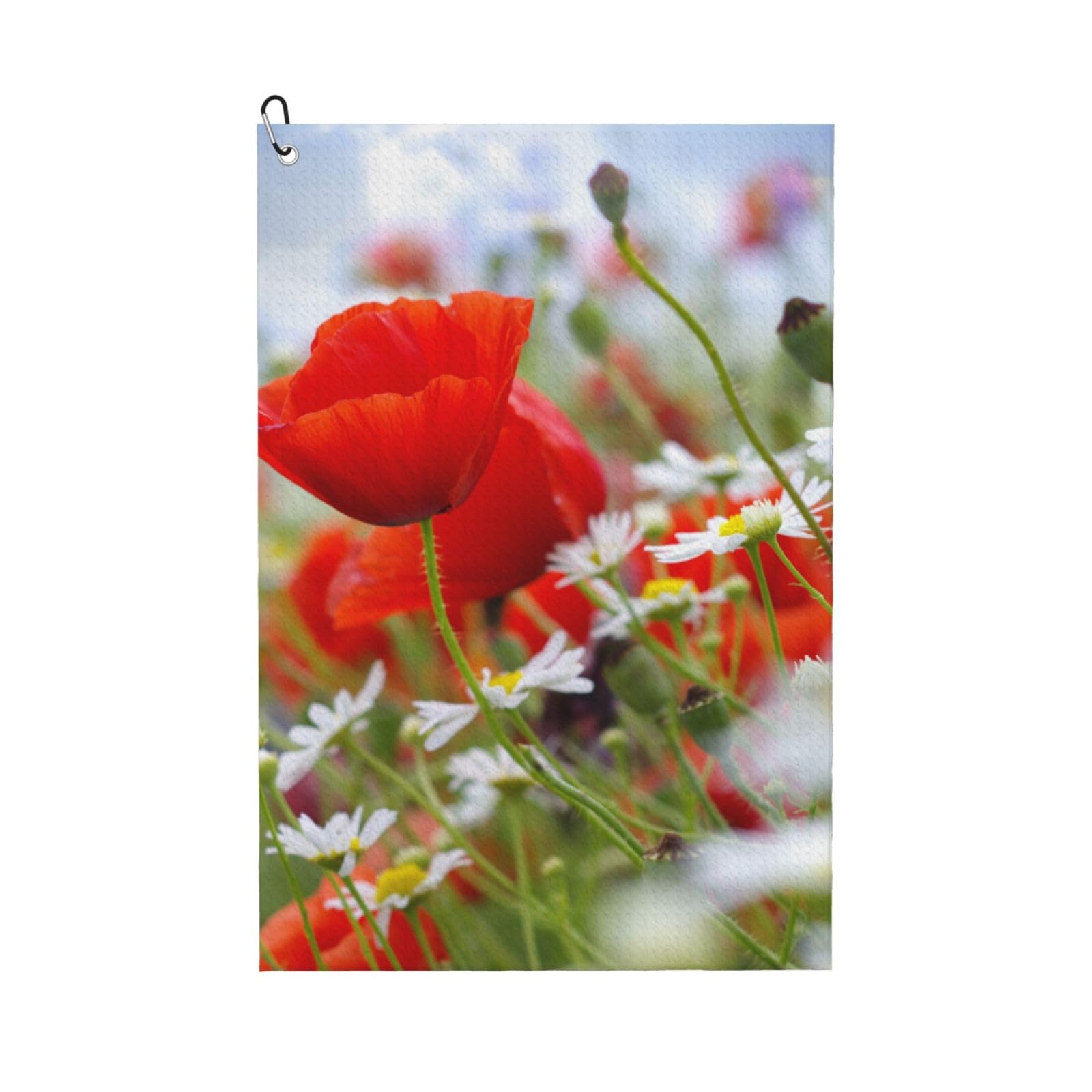 Hnnkloy Meadow And Daisy Flowers, 16x24 in Portable Waffle Golf Towels with Carabiner Clip for Golf Bag