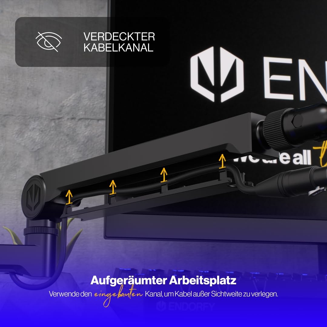 ENDORFY Broadcast Low Profile Boom Arm, Premium Low Profile Mikrofon Smartfone und Lichtarm mit Kabel, 360 Grad drehbar