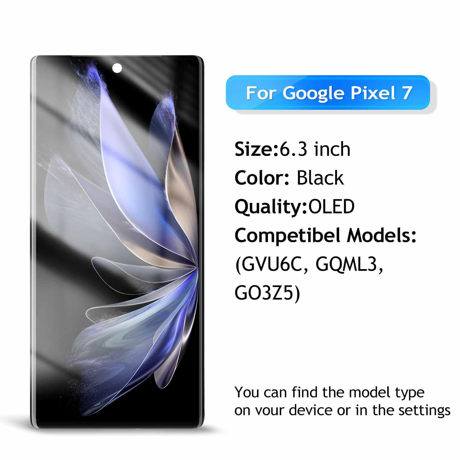DTD OLED für Google Pixel 7 Bildschirm Ersatz für Google Pixel 7 LCD Digitizer für Google Pixel 7 Touch Screen Display Assembly Repair Kits mit Rahmen mit Fingerabdruckfunktion