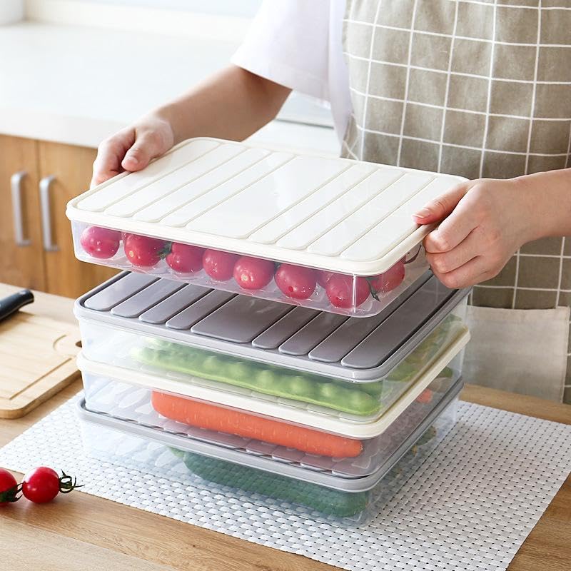 Stysol 4 Square 2500 Ml Plastic Fridge Organizers Storage Box Container Kitchen Freezer Food Basket For Vegetables Fruits Fish Meat Egg Airtight Lid Grosery Utility Box Fridge Organizer Combo - White