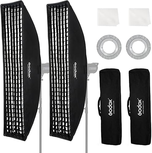 Godox 2 piezas FW30x120cm  12x47 pulgadas Bowens Mount Strip - Caja suave portátil con lazo de montaje de lazo, caja suave de rejilla curvada para
