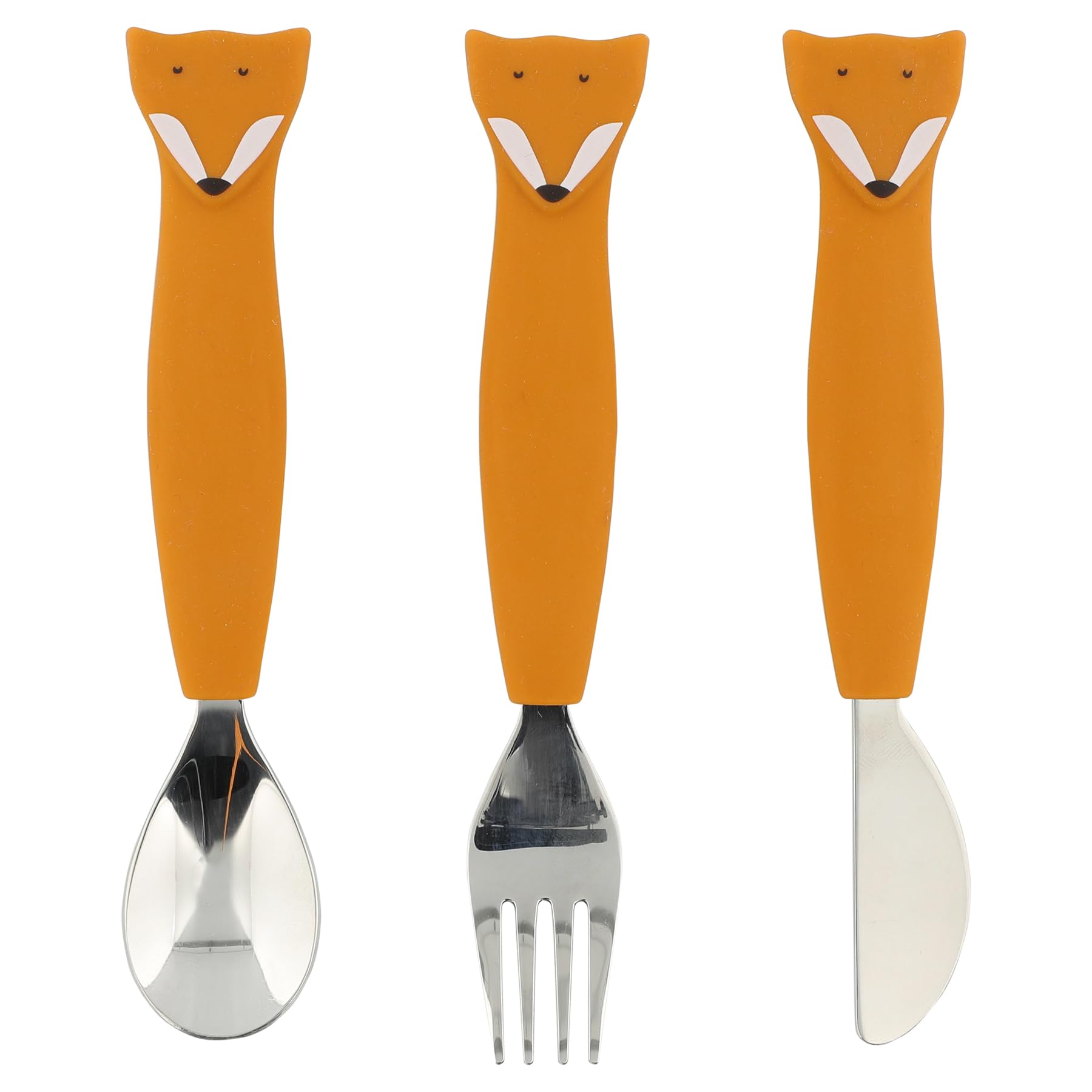 Trixie Silicone Cutlery Set 3-Pack Mr. Fox - Toddler Utensils - Soft, Durable, and Easy-to-Grip Spoon, Knife and Fork Set - Safe Tableware for Kids Learning to Eat