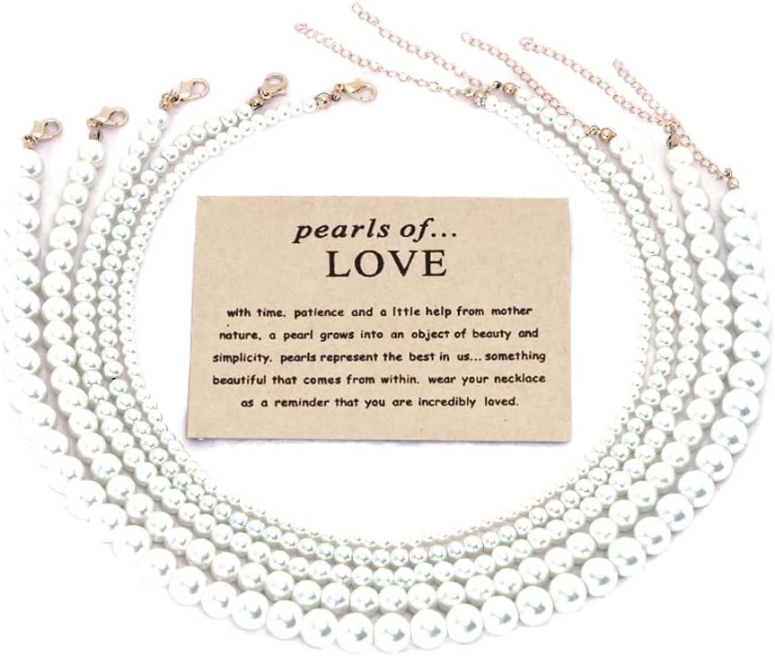 COLORFUL BLING Imitation Pearl Strands Choker Necklace Bracelet With Meaningful Card for Wedding Anniversary Birthday Party Gifts Bridal Jewelry Set