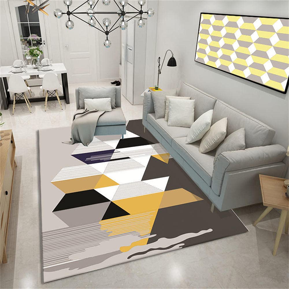Room decoration aesthetic tapis géométrique jaune pour chambre ado
