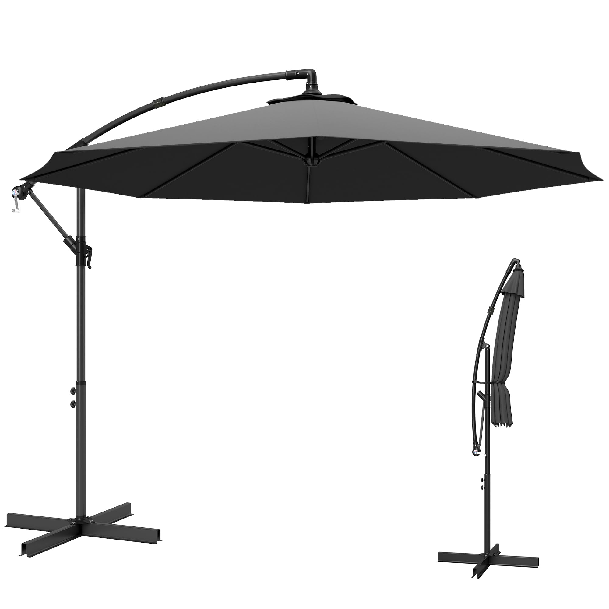 Outsunny 3 m Cantilever Parasol with Cross Base, Offset Outdoor Umbrella, Crank Handle, Hanging Sun Shade, Grey