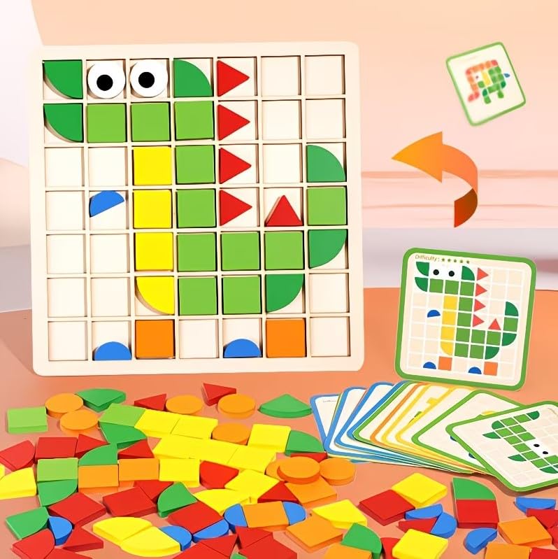 Image of Mosaic Puzzle Board for Preschool Kids Toys| 120 Pieces acrelic+ Wooden Puzzle Game for Kids Brain Development Toys | Wooden Board Puzzle Toy for kids3+Years