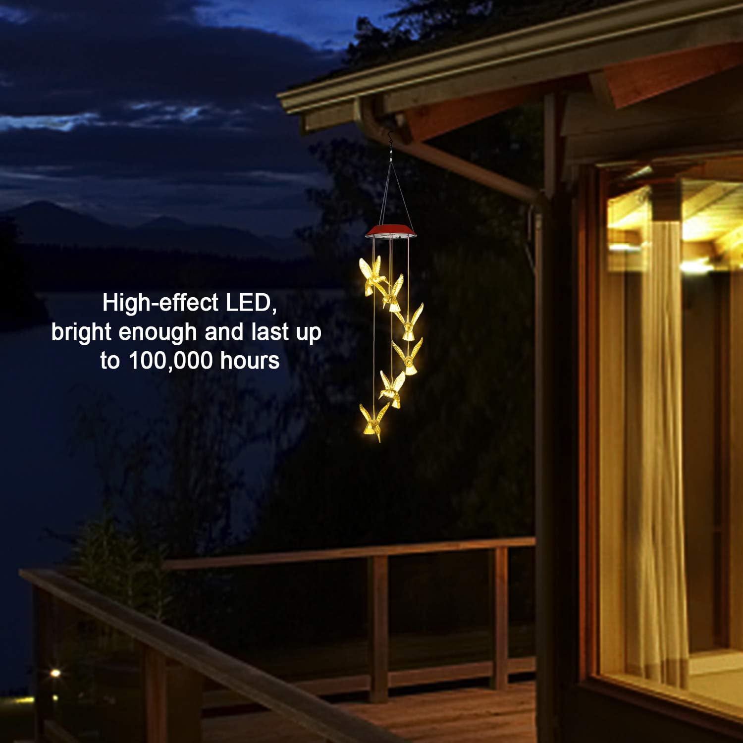 IMAGE Solar Wind Chimes Warm White Hummingbird Chimes Mobile LED Wind Chimes for Mother Home Garden Decor Patio Yard Lawn