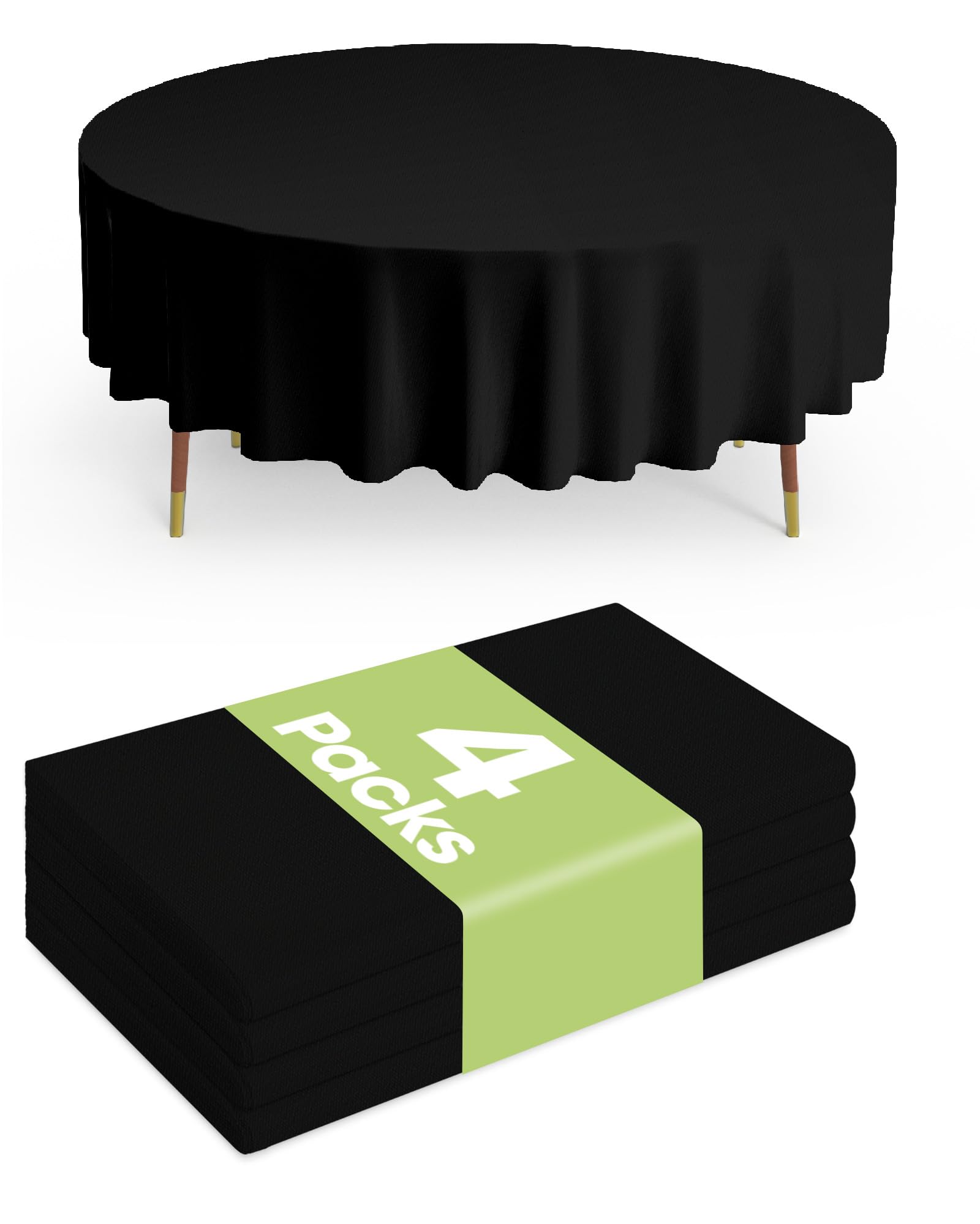Pureegg Disposable Round Plastic Tablecloth 4 Pack, 210 cm, Black
