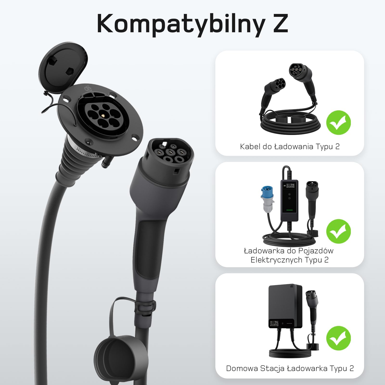 dé Przedłużacz typu 2 [10 m, 7,4 kW, 32 A] 1-fazowy kabel do ładowania 230 V, stopień ochrony IP54, kompatybilny ze wszystkimi IEC62196-2 BEV i HPEV, z torbą do przenoszenia
