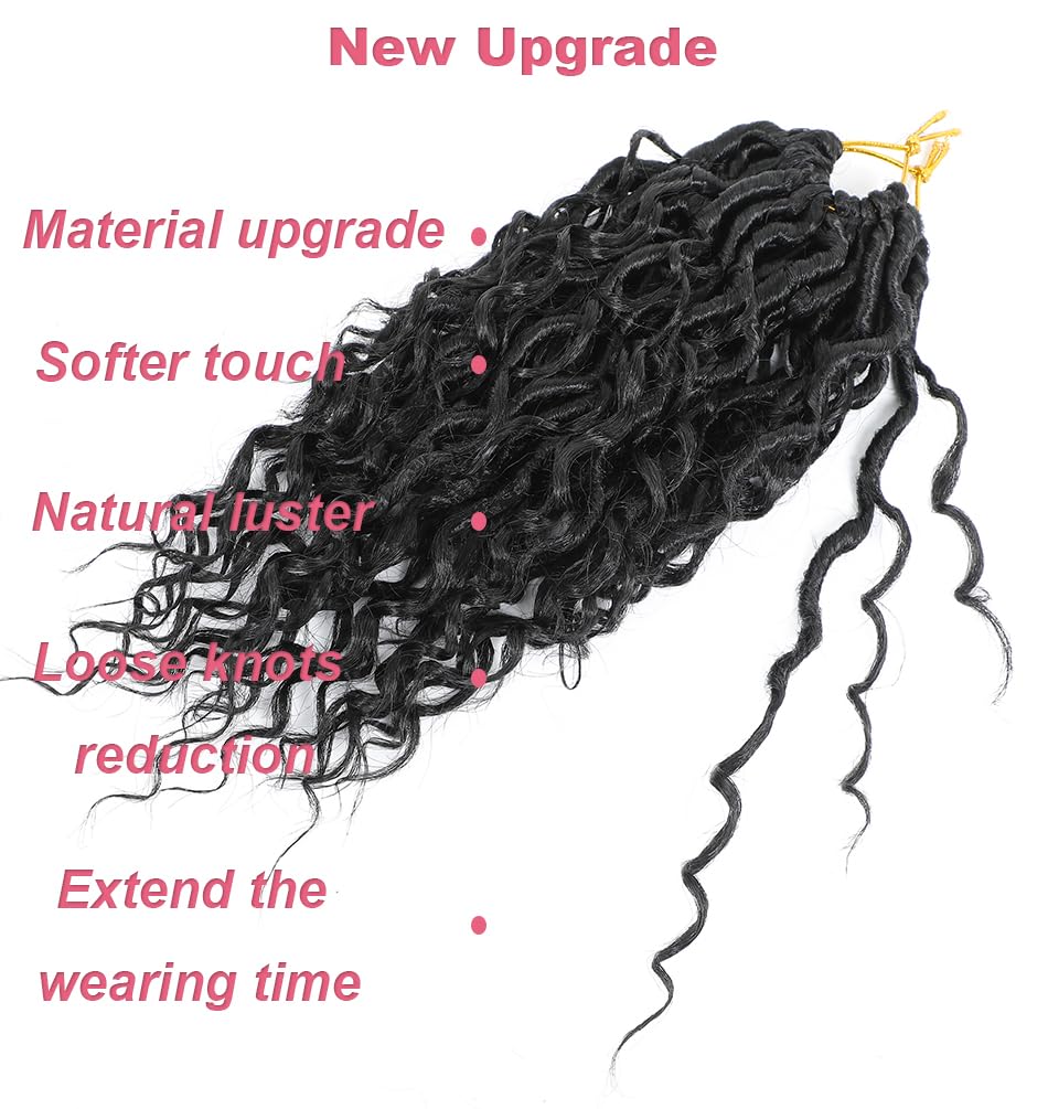 8 Packs Goddess Faux Locs Crochet Hair for Black Women 18 Inch Black Boho Style River Locs Crochet Hair with Curly Ends