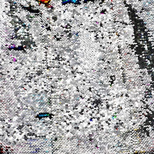 Rainbow Reversible Sequins Tote Bag – Sparkly Glitter Shoulder Bag With Silver Flip Side, Handmade & Large Capacity
