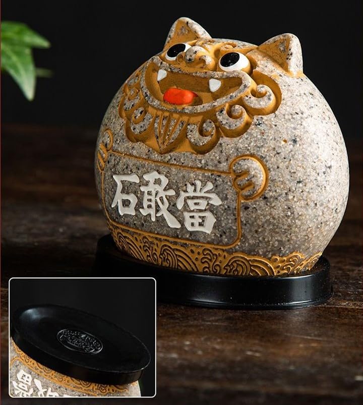 Estatua León Guardián Shisa Feng Shui Amarillo Gris Grande miniatura 4
