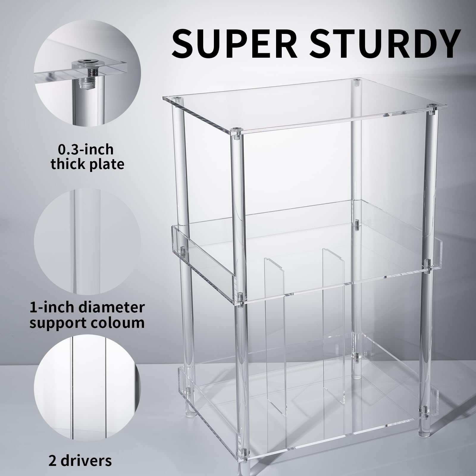 Antilope Supporto per giradischi in acrilico con contenitore in vinile, supporto per giradischi a 3 livelli, supporto fino a 200 album, grande organizer da tavolo per soggiorno, camera da letto,