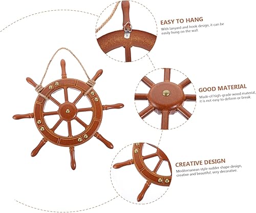 Vista 5 de Didiseaon Elegante decoración náutica de pared colgante de timón de madera adorno decorativo para el hogar