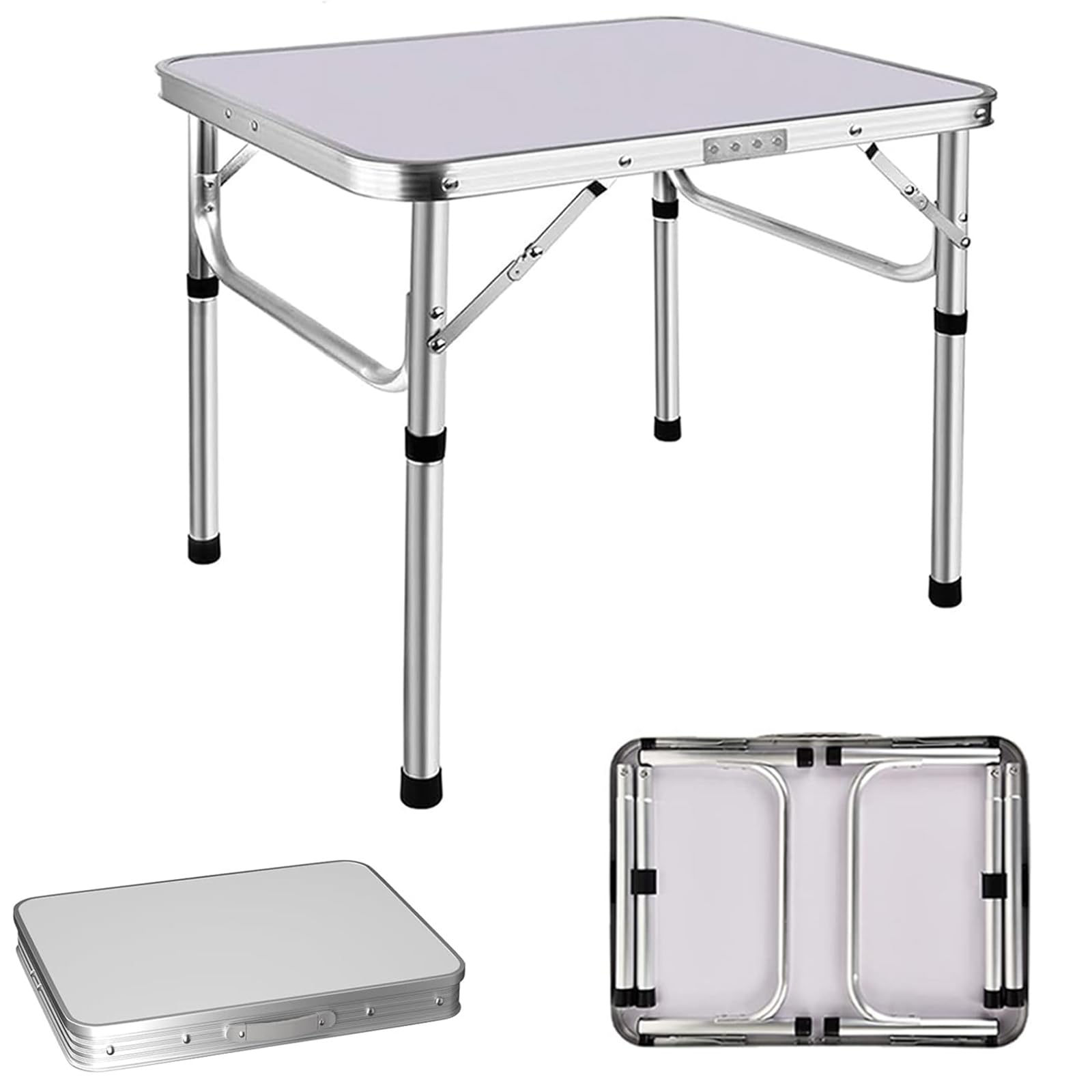 2FT Folding Camping Table with 26cm and 56cm Adjustable Height, Lightweight Portable Camping Tables that Fold up with Carry Handle, Folding Aluminum Picnic Table for Indoor Outdoor Camp Garden Dining