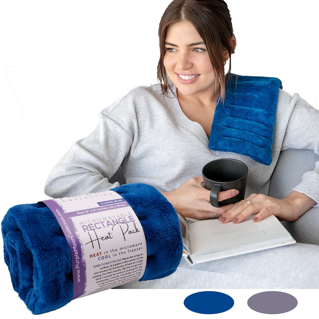 Microwave Heating Pad for Cramps & Targeted Pain Relief, 6"x16" Reusable Heat Pack, Warm Compress Moist Heating Pad Microwavable for Muscle Aches, Back, Neck & Shoulders - Hot/Cold Therapy Bag (Blue)