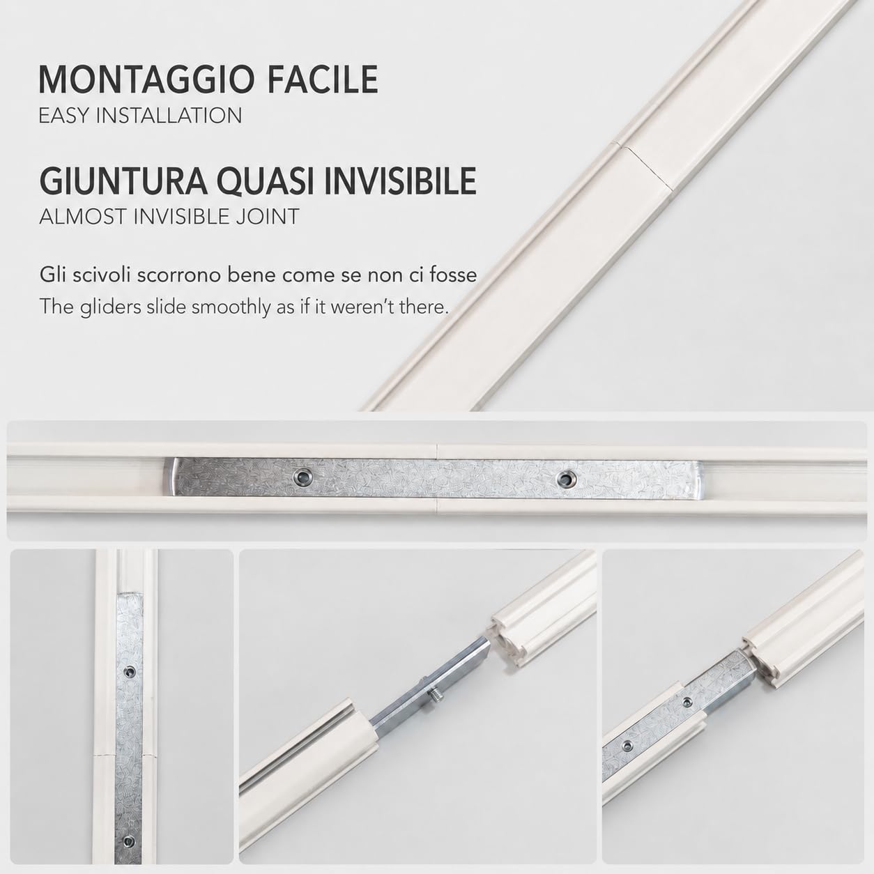 Riel de Techo Lineal de Aluminio Blanco Personalizable, Completo con Accesorios de Montaje, Movimiento con Cordón, Barra de Cortinas Deslizante para Techo o Pared (400CM MOVIMIENTO CON CUERDA