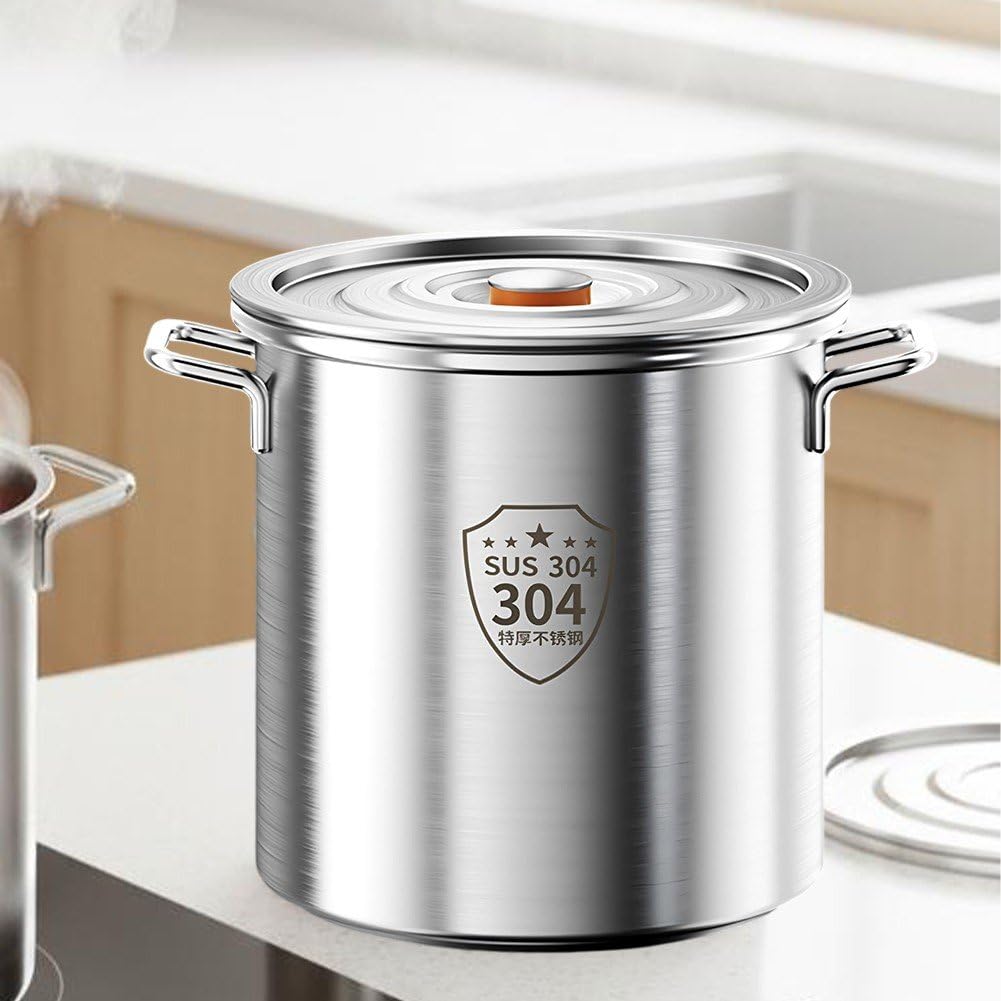 Olla Grande De Acero Inoxidable 304 con Tapa, 10 litros, Ideal para Sopas, Guisos Y Cazuelas, Hogar Y Restaurantes.