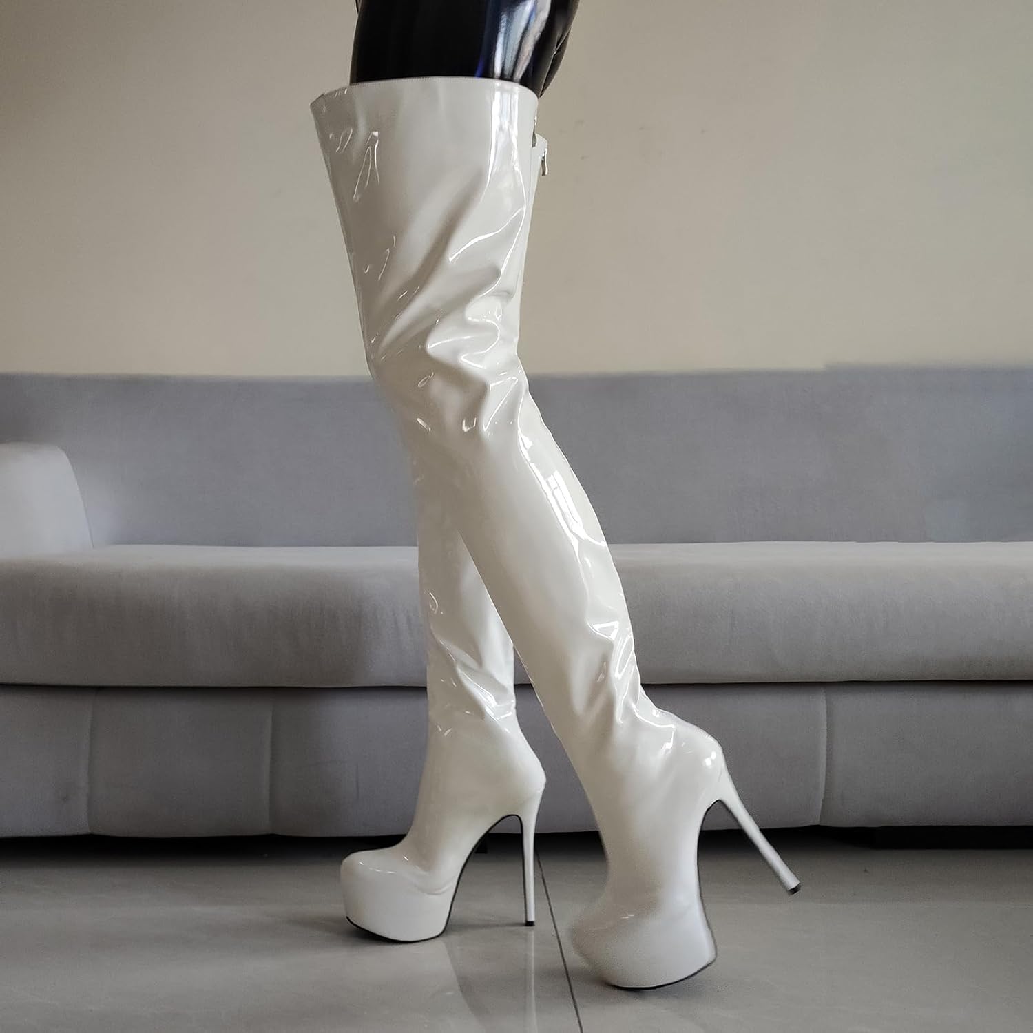 Women Thigh High Boots Back Full Zipper Thin High Heels Boots Platform Party Cosplay Ladies Shoes Woman Plus Size