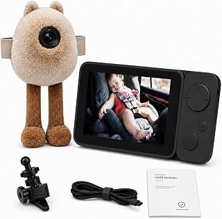Plush Car Baby Monitor, 5 Inch Wired HD Display, Plug and Play Zero Lag Car Seat Camera, No WiFi & No App, Silent 940nm Invisible IR Night Vision, Crash Safe Headrest Mount for Baby & Pets