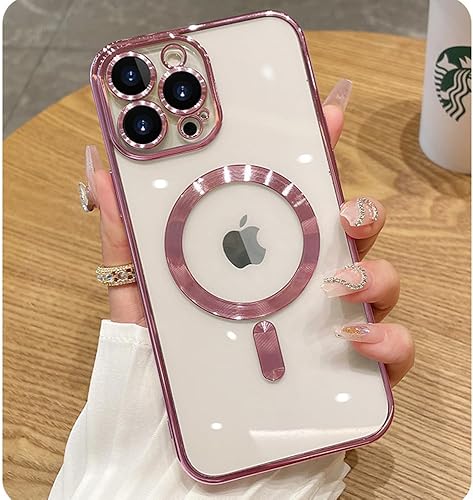 Funda magnética para iPhone 15 Pro transparente compatible con MagSafe protector de lente de cámara integrado, suave, delgada, a prueba de golpes,