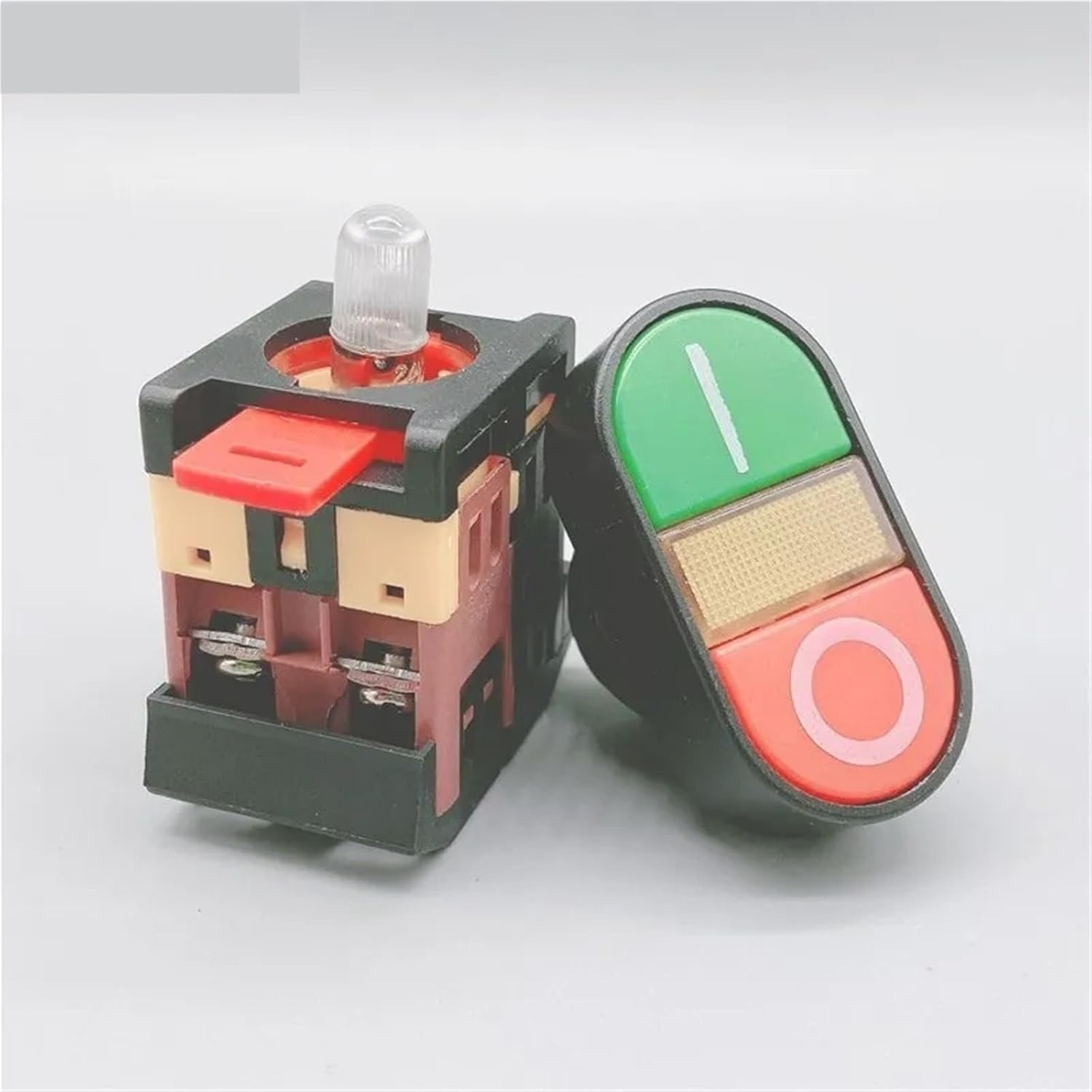 1pc APBB-22N-25N Start-Stop Double Pushbuttons Switch with LED Lamp(Mounting Hole 22mm 25mm)(DC12/24/36 AC220/380V)(1pcs,380V)