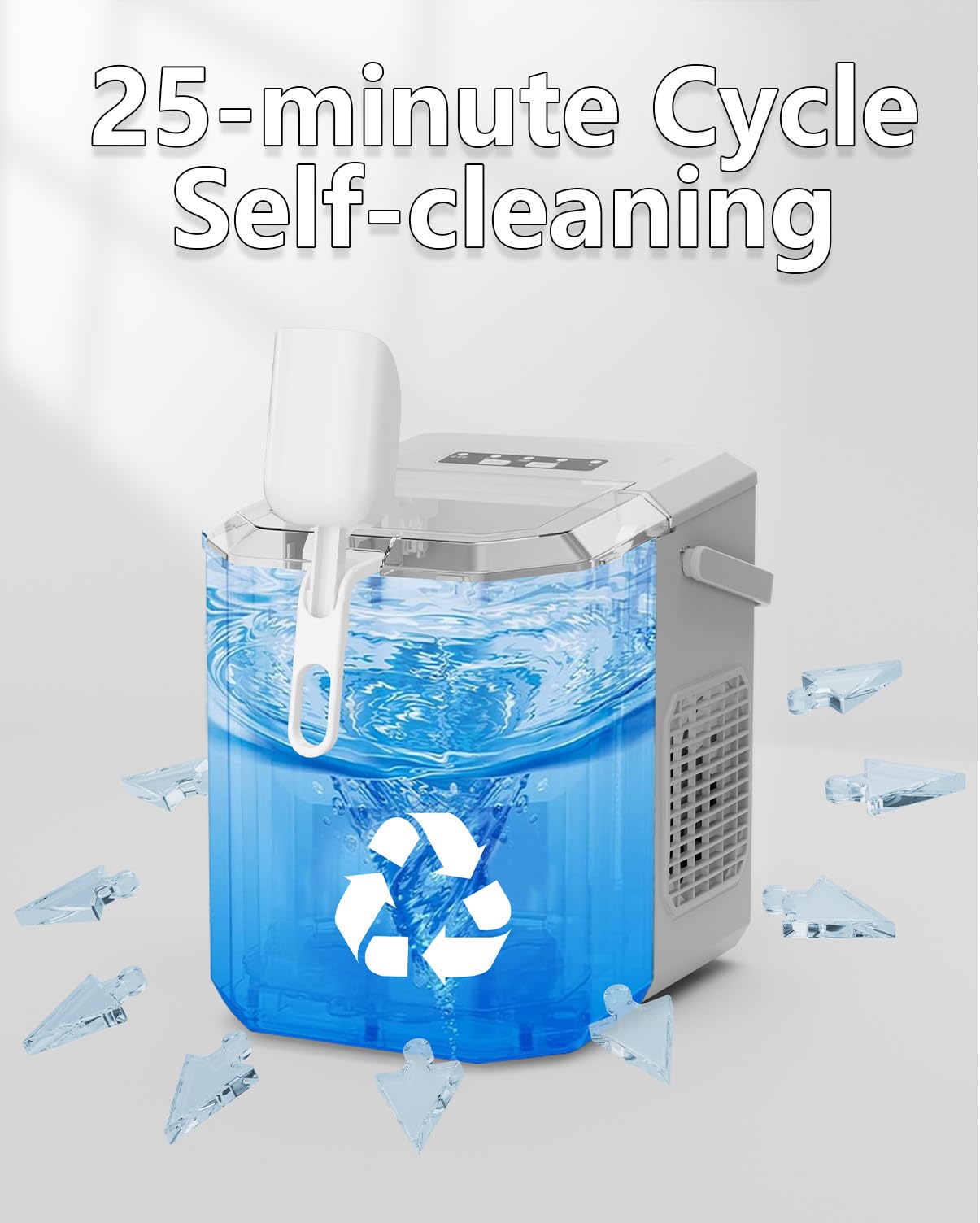 Countertop Ice Maker, Portable Ice Machine With Carry Handle, Self-Cleaning Ice Makers With Basket And Scoop, 9 Cubes In 6 Mins, 26 Lbs Per Day, Ideal For Home, Kitchen, Camping, RV on Fridge.com - View 5