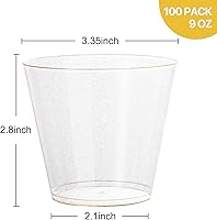Vista 2 de N9R 100PCS Gold Plastic Cups 9oz, Gold Glitter Plastic Cups Disposable, Elegant Wedding Cups and Party Cups