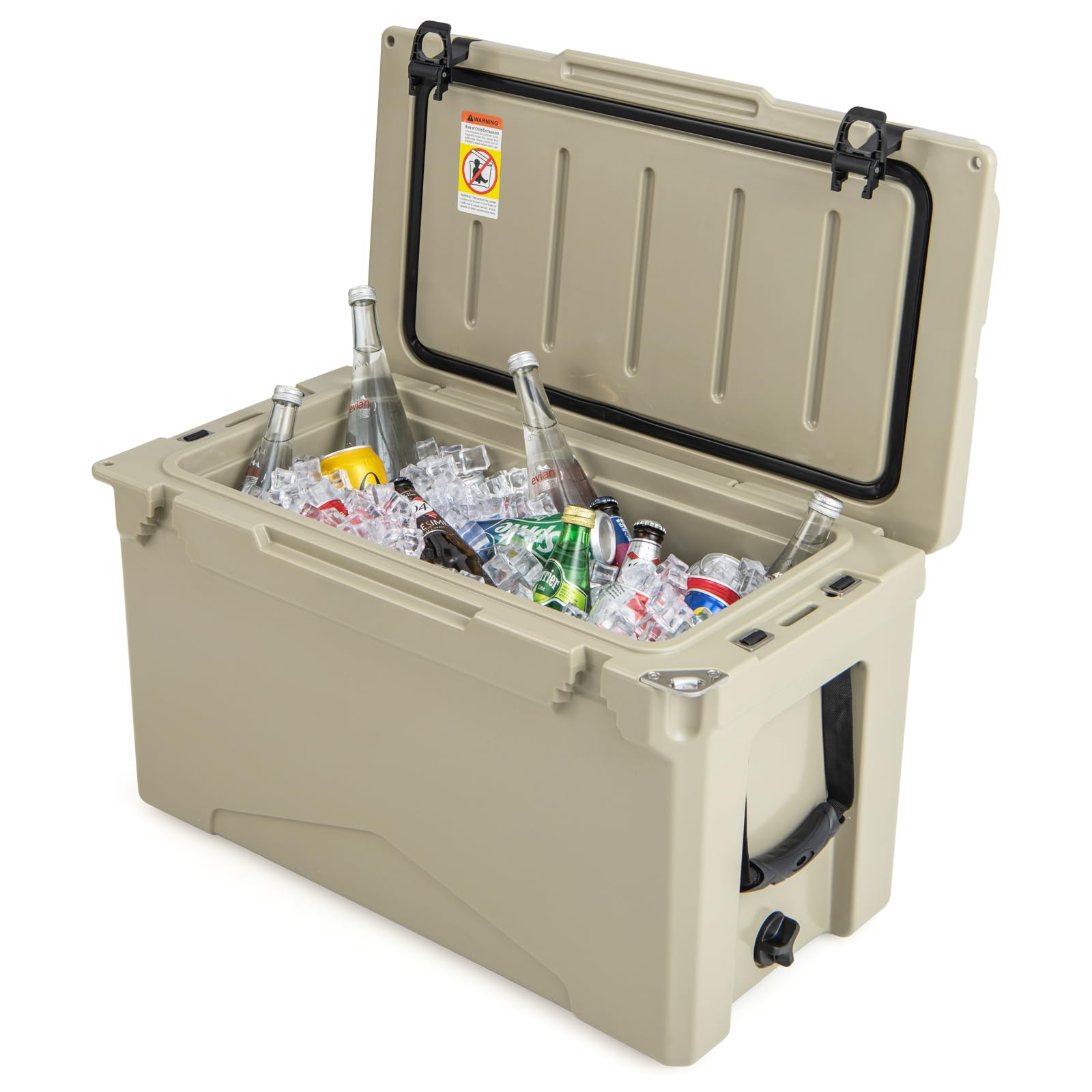 GYMAX Glacière Rigide Extérieure 47 L, Glacière Portative Isolée Rotomoulée, avec Porte-gobelets, Règle, Décapsuleur, Poignées, Tenir au Froid pour 5 à 7 Jours, pour Camping, Pique-Nique, Pêche
