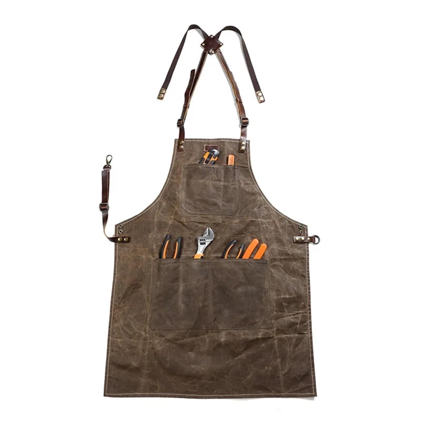 Grembiule da lavoro in tela cerata con grembiule in pelle, grembiuli giardinaggio, for barbecue, barbiere, falegname, pittore, riparatore per Uomo