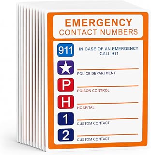 10 PCS Emergency Contact Numbers Safety Label Signs | In Case of an Emergency Call 911 Vinyl Label Sticker for Emergency Response