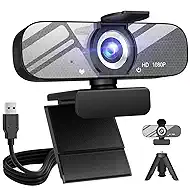 HD 1080P Webcam with Built-in Microphone and Rotatable Tripod, 1080P Video and Wide Angle Camera, Privacy Cover, for Desktop PC or Laptop Computer （Grey）