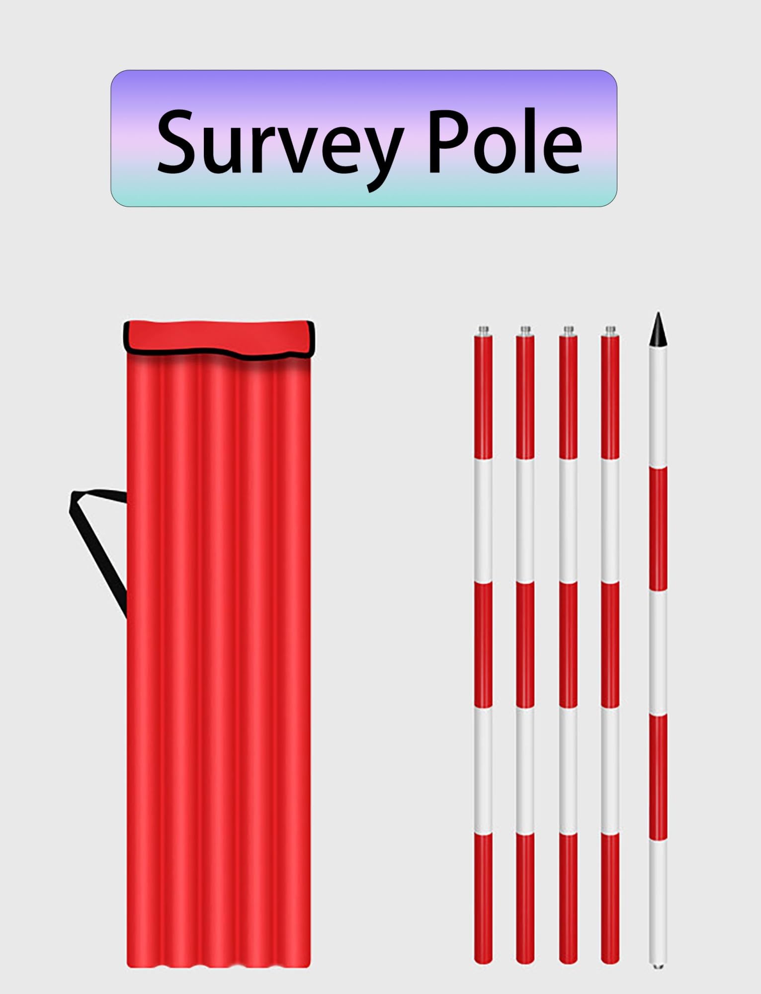 Varilla topográfica de aluminio: varilla resistente con marcas de escala rojas/de contraste for topografía, construcción de carreteras, ingeniería y pozos de agua(6.6ft)