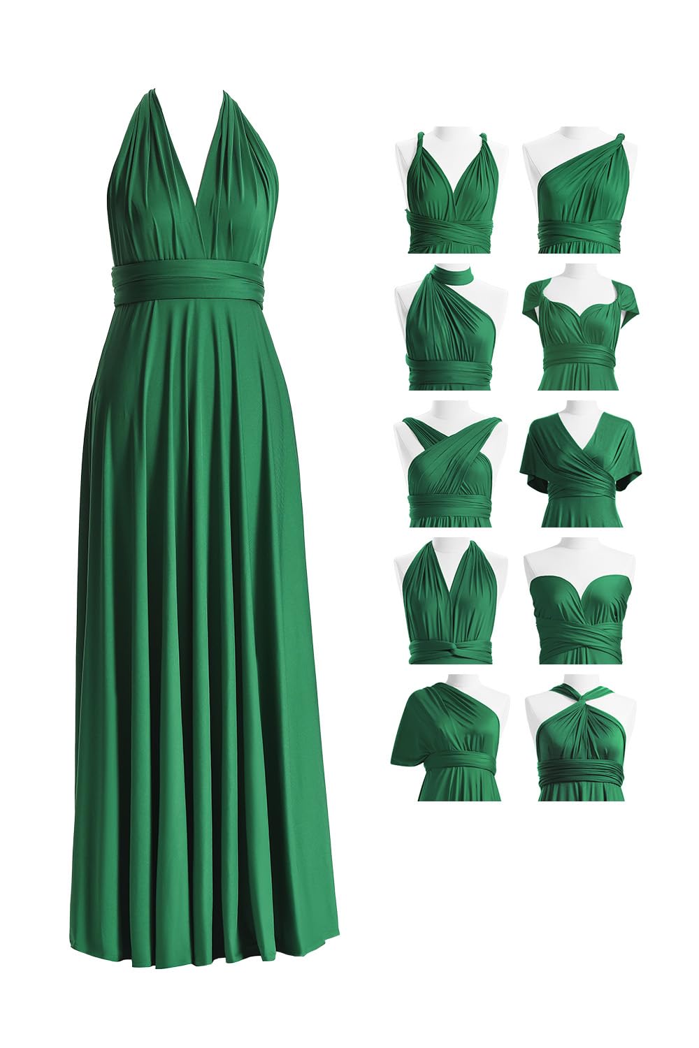 Bridesmaid Convertible Dress Transformer Evening Maxi Dress with Bandeau (Plus Size, Emerald Green)