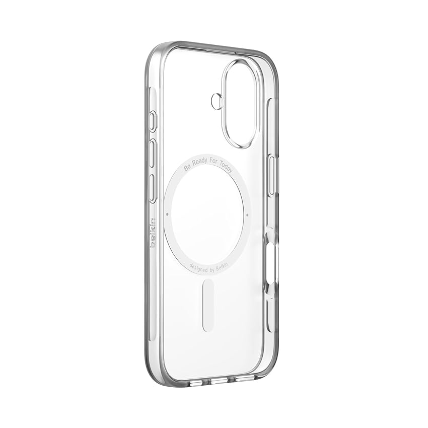 Belkin SheerForce Cover per iPhone 16, custodia per telefono compatibile con MagSafe, design sottile e rivestimento antigraffio, cover protettiva per iPhone magnetica, antiurto - trasparente